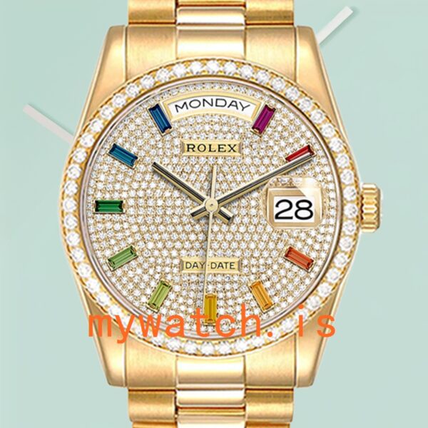 Rolex Day-Date Men's m128348rbr-0030 36mm Diamond Bezel: Genuine vs. Replica