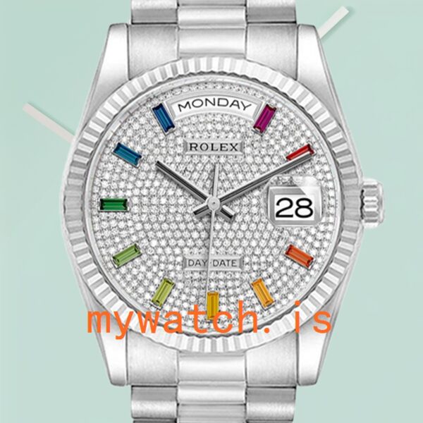 Rolex Day-Date m128239-0019 Mens 36mm Diamond Paved Dial President Bracelet: Genuine vs. Replica